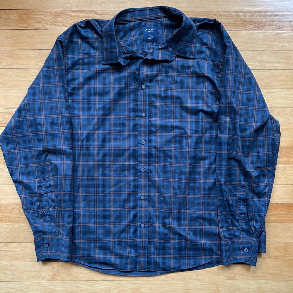 UNTUCKit Button Down Shirt Mens 2XL Blue Plaid Long Sleeve Casual NWOT